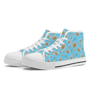 Summer Daisies on Light Blue Converse Style High Tops