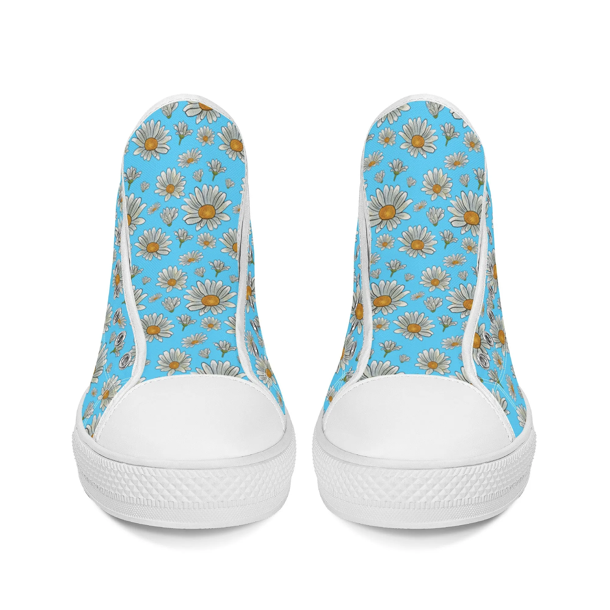 Summer Daisies on Light Blue Converse Style High Tops