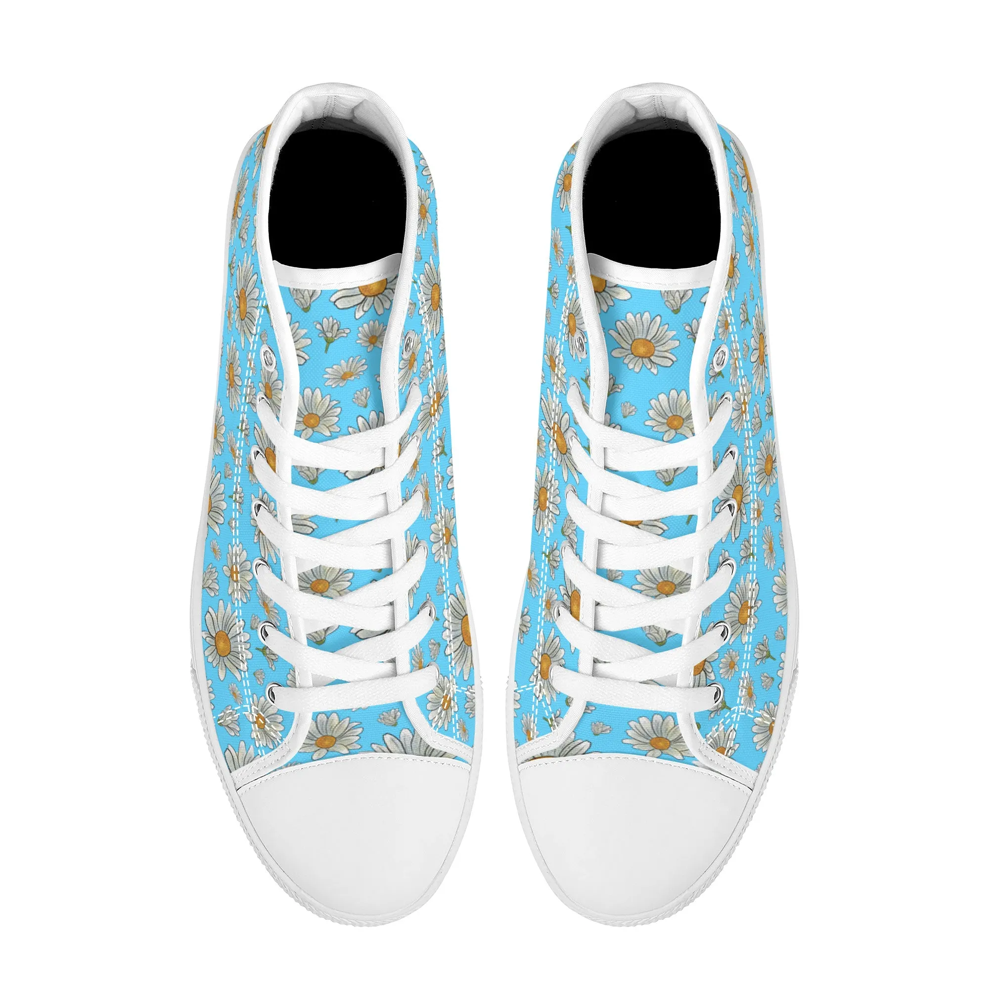 Summer Daisies on Light Blue Converse Style High Tops