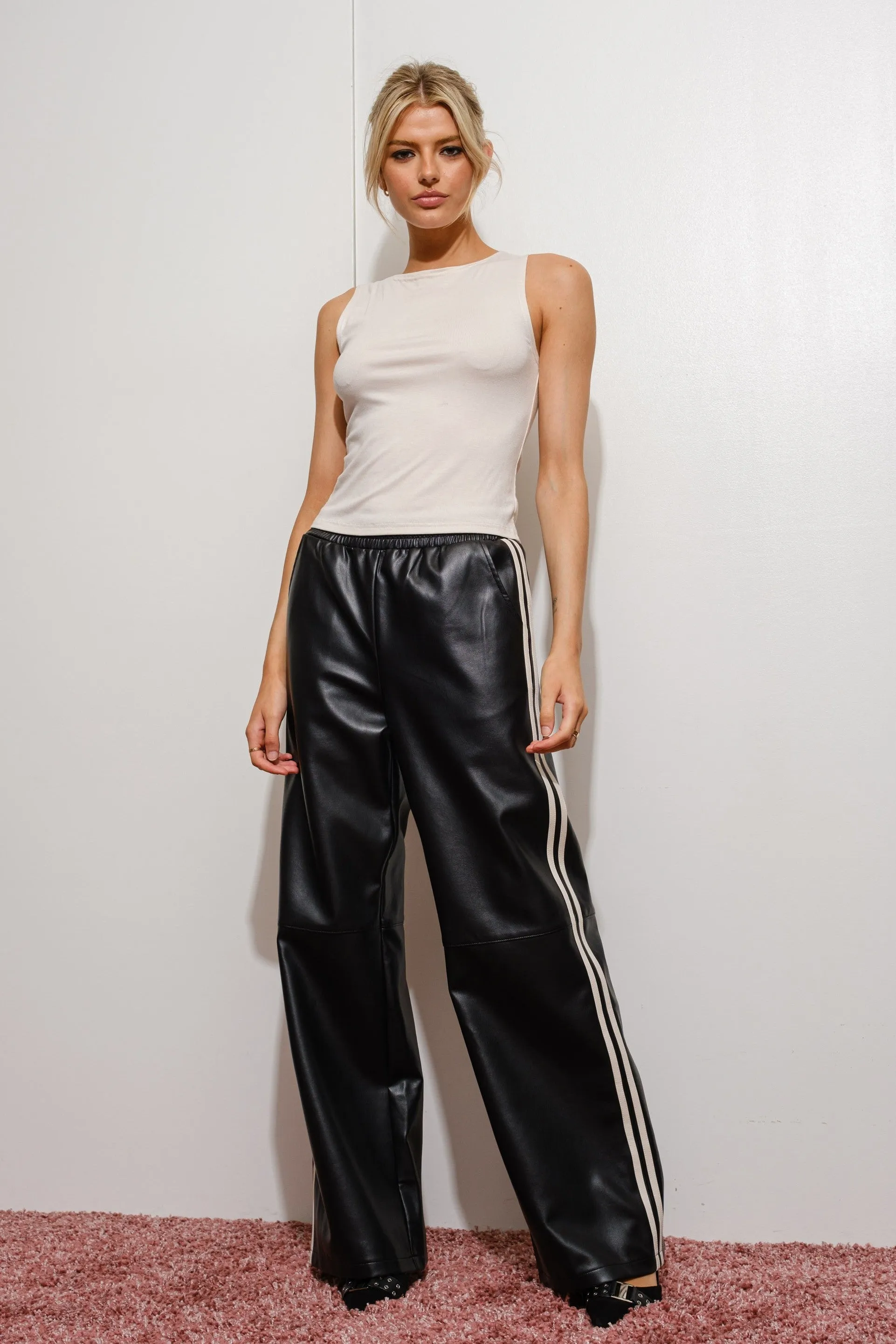 Vegan Leather Track Pants
