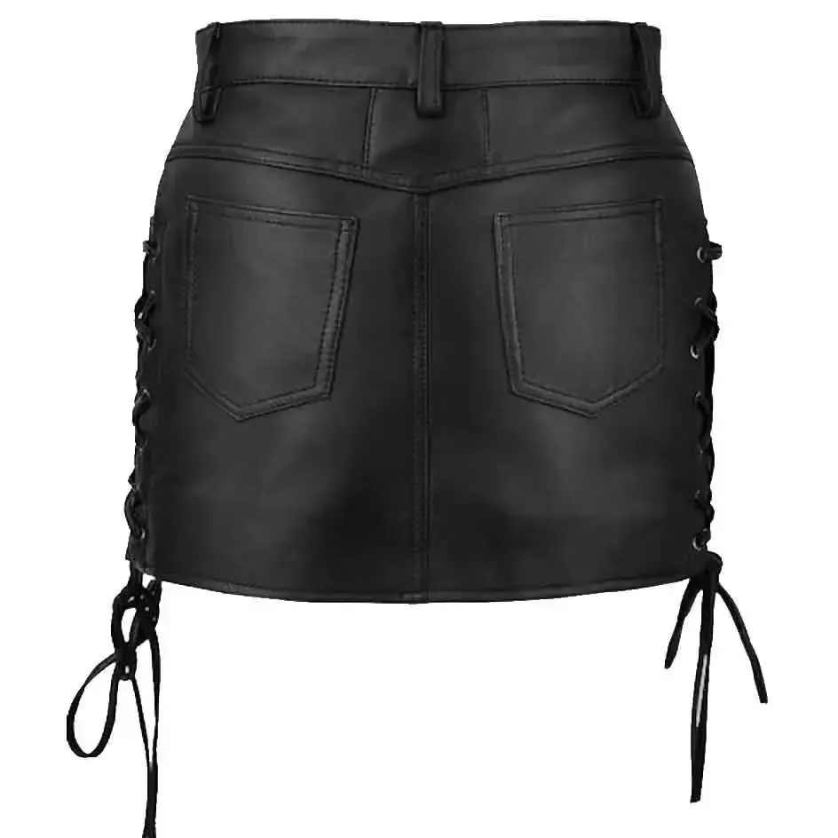 Women's Black Leather Skirt – Side Lace-Up Stylish Mini Skirt