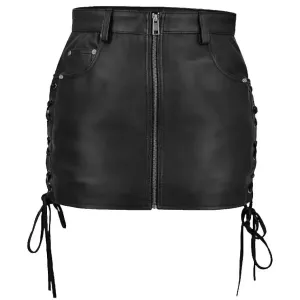 Women's Black Leather Skirt – Side Lace-Up Stylish Mini Skirt