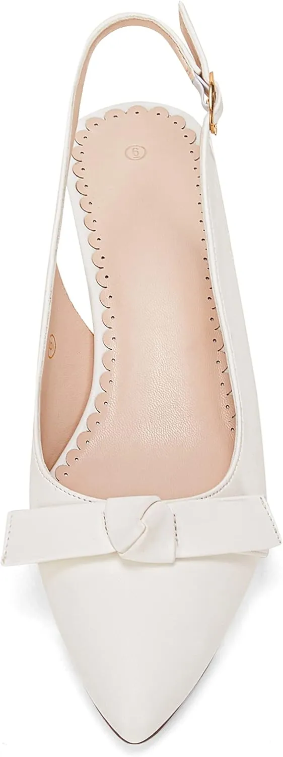Womens Slingback Pumps Bow Tie Closed Pointed Toe Kitten Heels Mules Slip On Wedding Dress Pumps Shoes