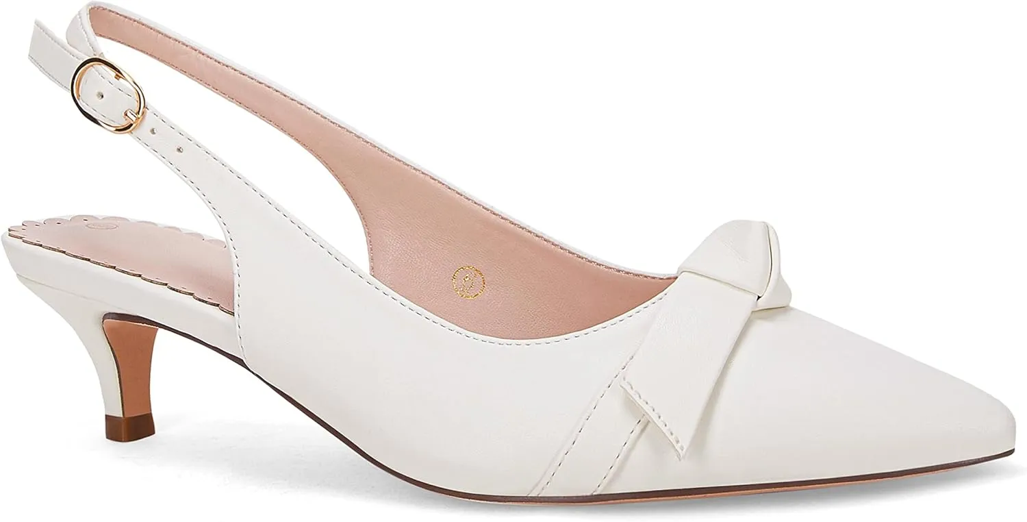 Womens Slingback Pumps Bow Tie Closed Pointed Toe Kitten Heels Mules Slip On Wedding Dress Pumps Shoes