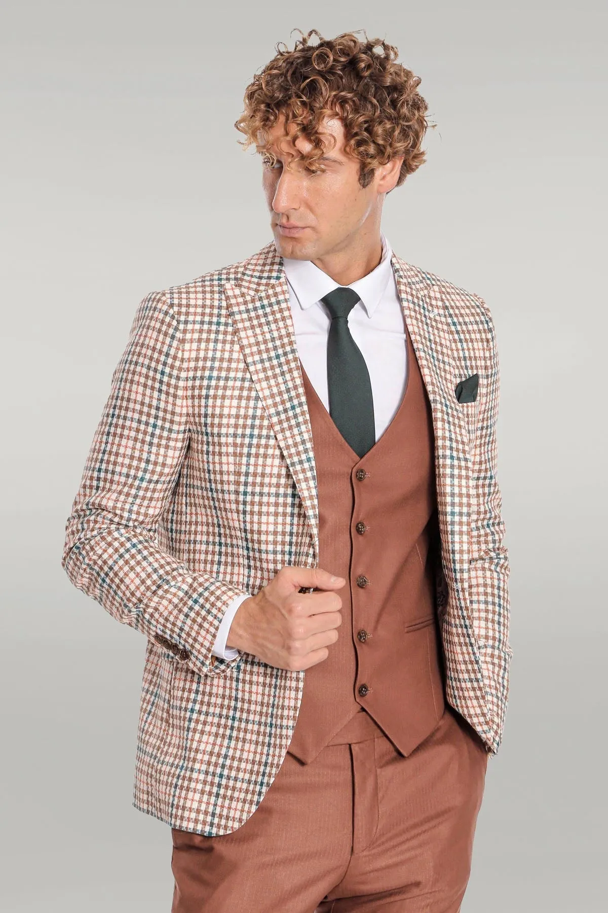 WSS Plaid Brown Men Suit  - Singen