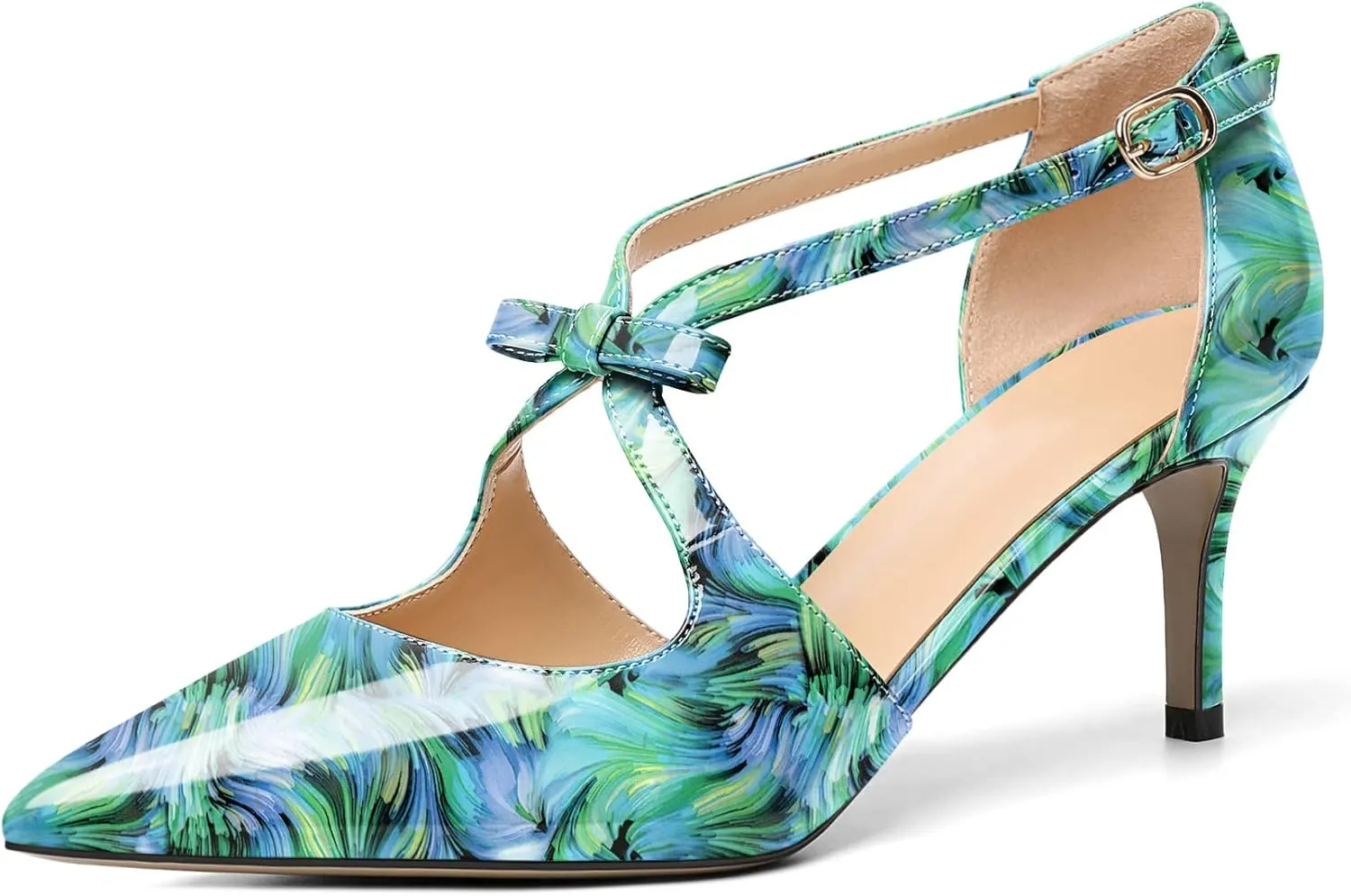YODEKS Women's Kitten Heel Pumps, Pointed Toe Heels with Crossed Strap,D'Orsay Low Heeled 2.5 Inch Knot Casual Wedding Shoes for Women Fashion Dress Shoes